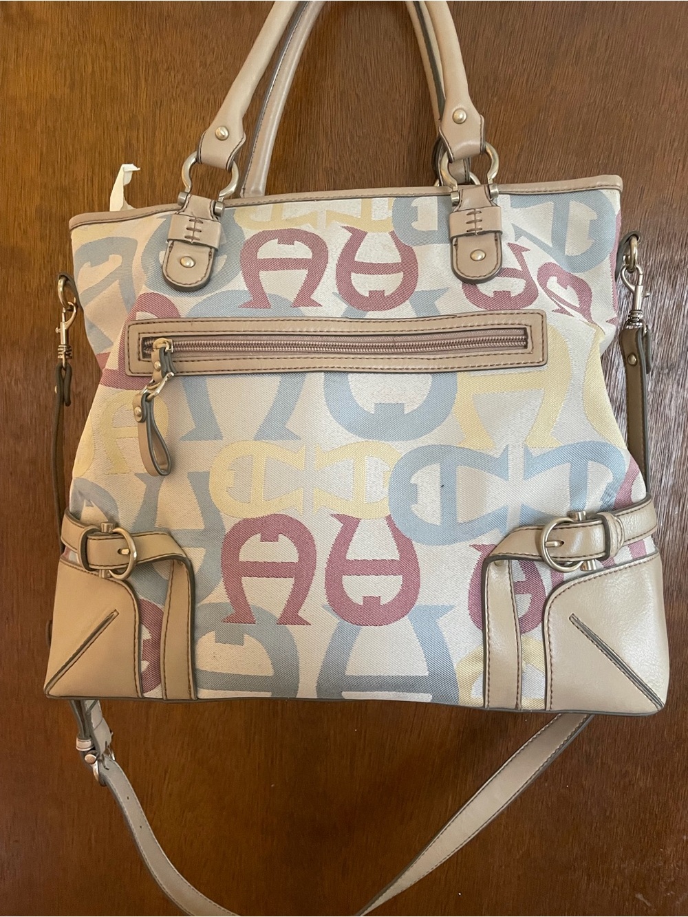 Etienne Aigner Multicolor Logo Canvas Tote with Beige Trim